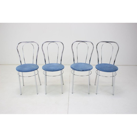 Image 1 of Set van 4 vintage eetkamerstoelen van chroom en stof, Italië 1980