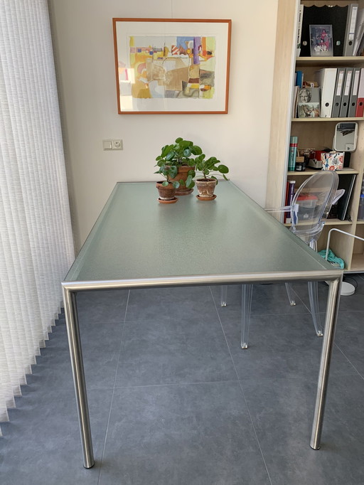 Vintage Eettafel Rvs Met Glas Brut