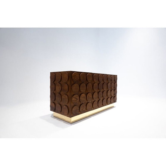 Image 1 of Vintage 3-deurs highboard van hout en messing, Italië