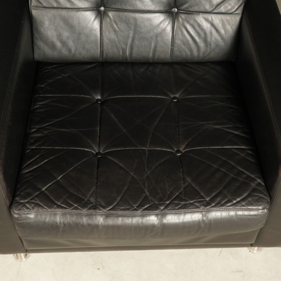 Image 1 of Vintage Lederen Fauteuil – Zwart – Jaren 70