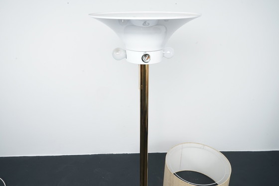 Image 1 of Duitse vintage vloerlamp in goud met grote kap & gouden details, jaren 1970