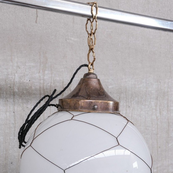 Image 1 of Vintage opaline en messing kooi-hanglampen, Holland 1950
