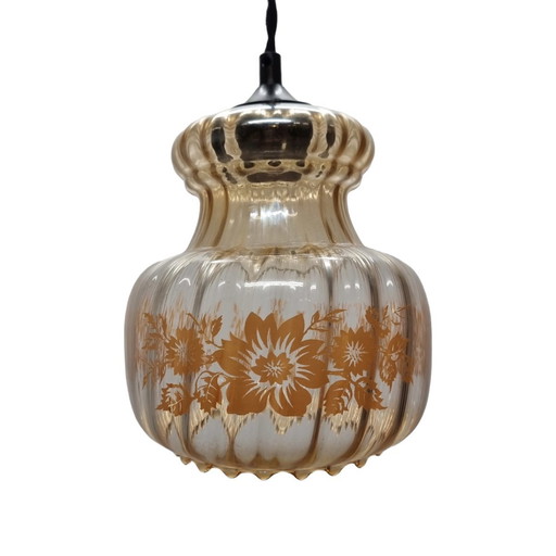 Vintage Glazen Hanglamp Met Bloemen