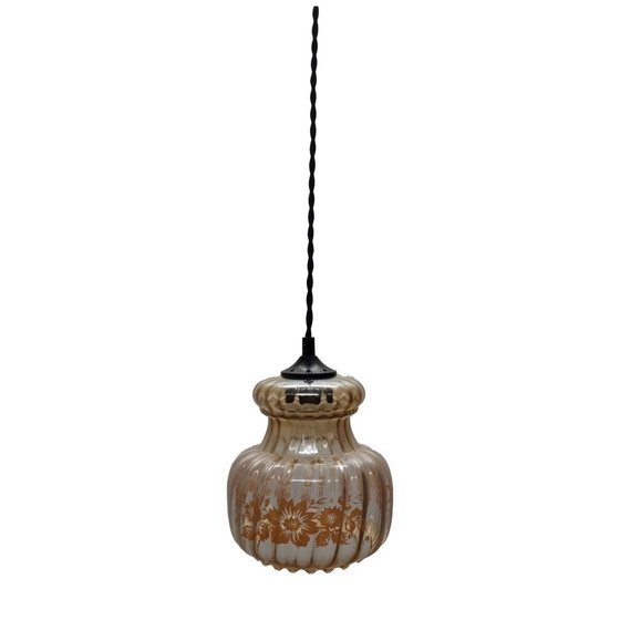 Image 1 of Vintage Glazen Hanglamp Met Bloemen