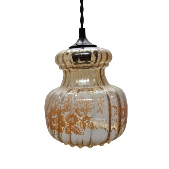 Image 1 of Vintage Glazen Hanglamp Met Bloemen