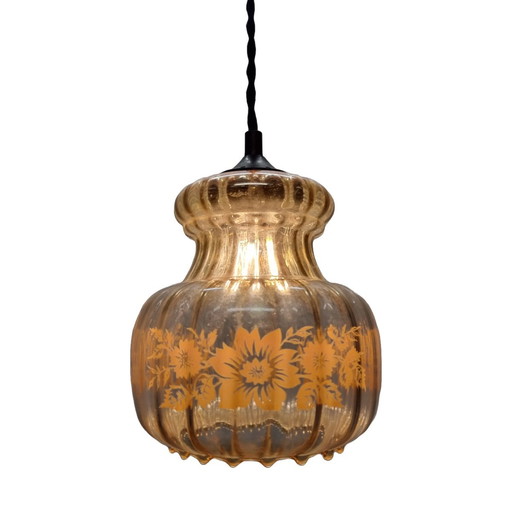 Vintage Glazen Hanglamp Met Bloemen