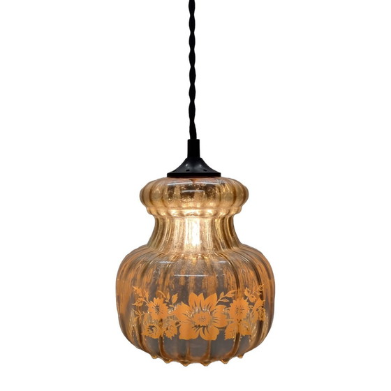 Image 1 of Vintage Glazen Hanglamp Met Bloemen