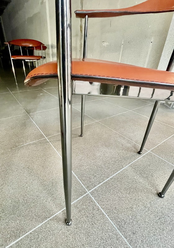 Image 1 of 4X Vintage Fasem Leren P40 Stoelen Door Vegni & Gualtierotti