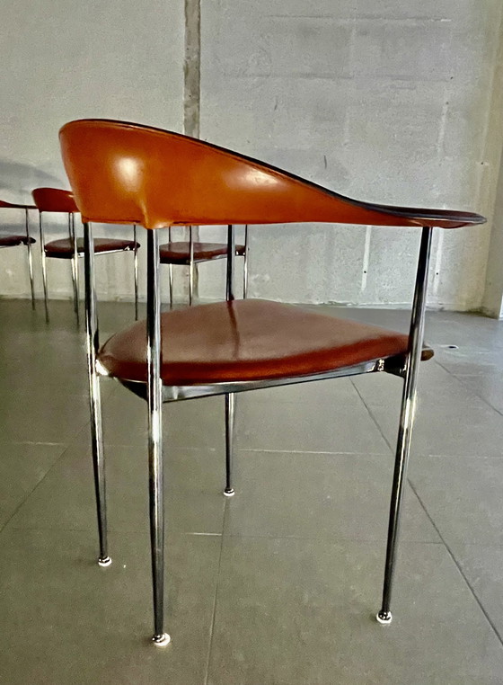 Image 1 of 4X Vintage Fasem Leren P40 Stoelen Door Vegni & Gualtierotti