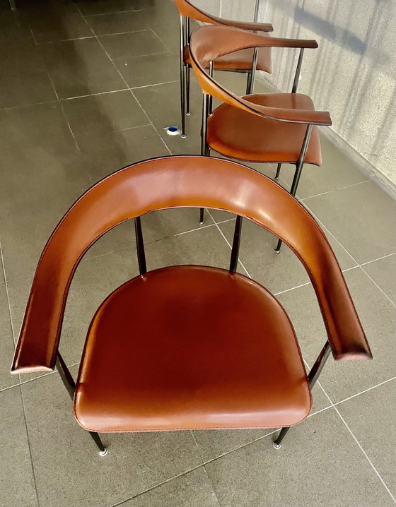 Image 1 of 4X Vintage Fasem Leren P40 Stoelen Door Vegni & Gualtierotti