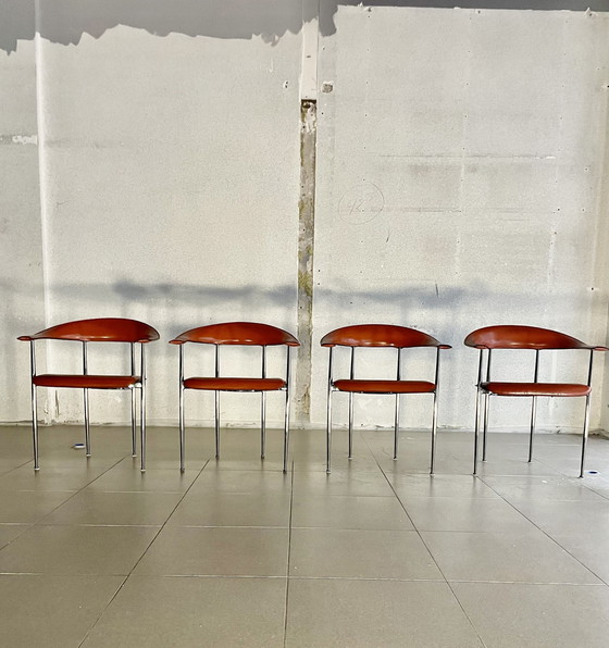 Image 1 of 4X Vintage Fasem Leren P40 Stoelen Door Vegni & Gualtierotti