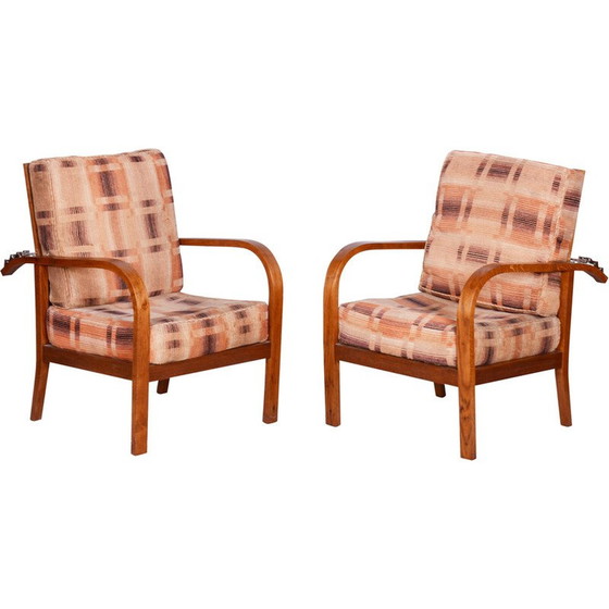 Image 1 of Paar oude eikenhouten stoelen van J. Halabala voor UP Závody, Tsjecho-Slowakije, 1930