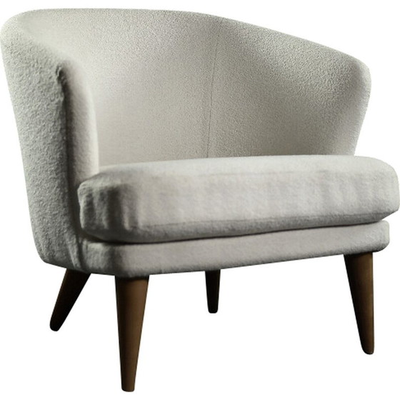 Image 1 of Vintage lage fauteuil in eiken en stof, 1960