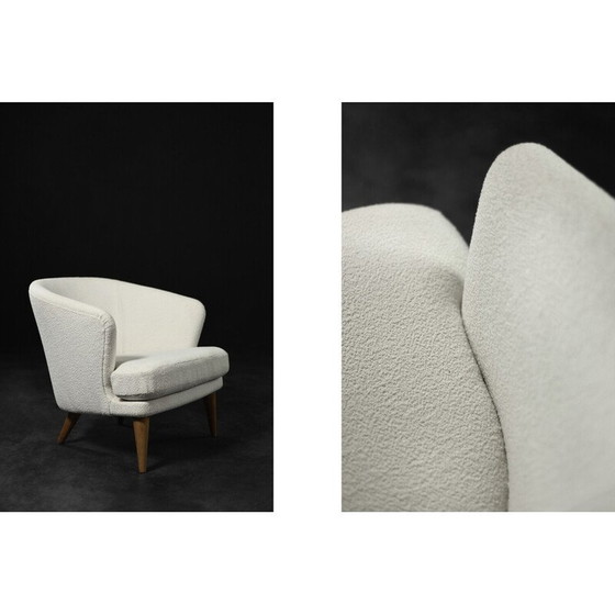 Image 1 of Vintage lage fauteuil in eiken en stof, 1960