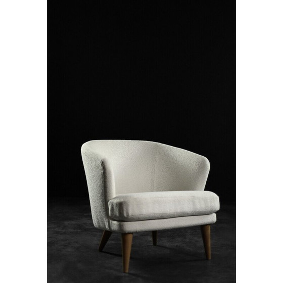 Image 1 of Vintage lage fauteuil in eiken en stof, 1960