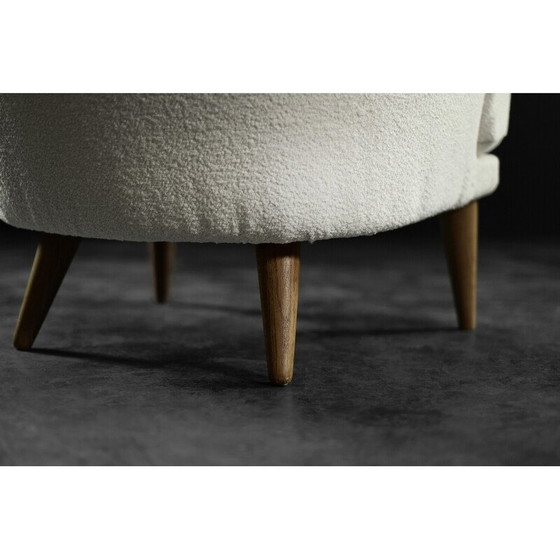 Image 1 of Vintage lage fauteuil in eiken en stof, 1960