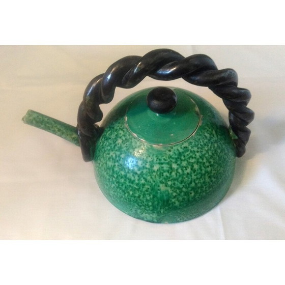 Image 1 of Vintage Cerenne groen geglazuurd terra cotta theepot, 1940-1950