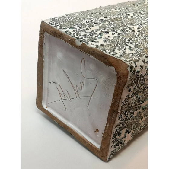 Image 1 of Vintage turquoise handgemaakte keramieken vaas van Bela Mihaly, 1970