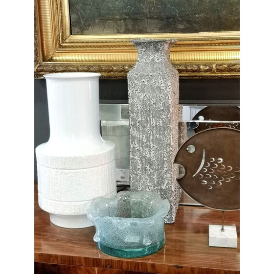 Image 1 of Vintage turquoise handgemaakte keramieken vaas van Bela Mihaly, 1970