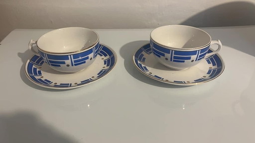 2 Royal Boch Art Deco kopjes + 2 schoteltjes