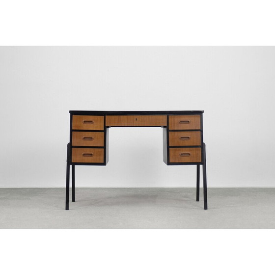 Image 1 of Vintage goudbruin teakhouten bureau, Zweden 1960