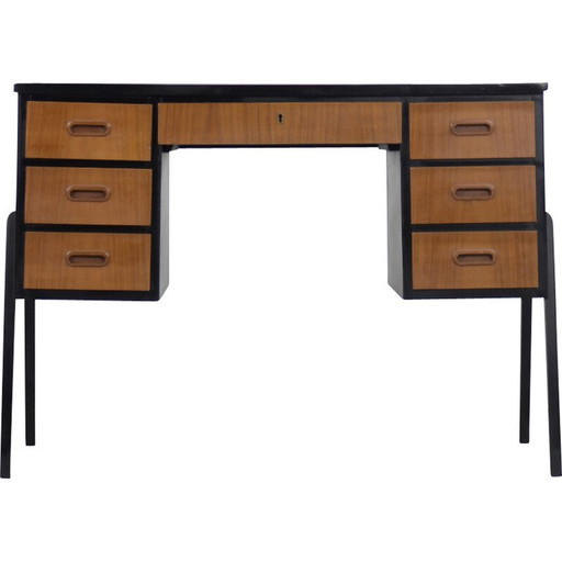 Vintage goudbruin teakhouten bureau, Zweden 1960