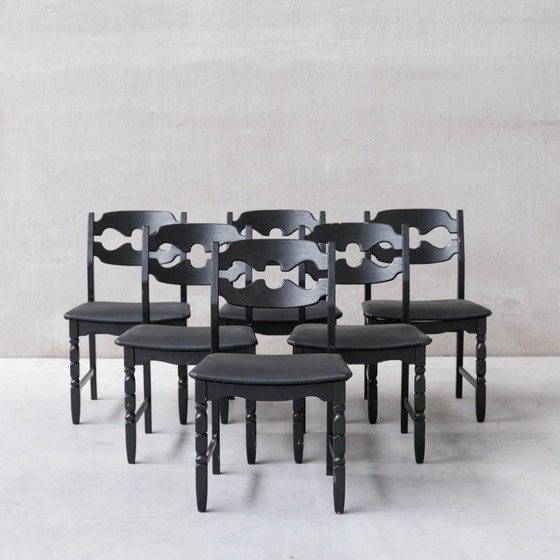 Image 1 of Set van 6 vintage "Razor" eikenhouten Deense eetkamerstoelen van Henning Kjaernulf