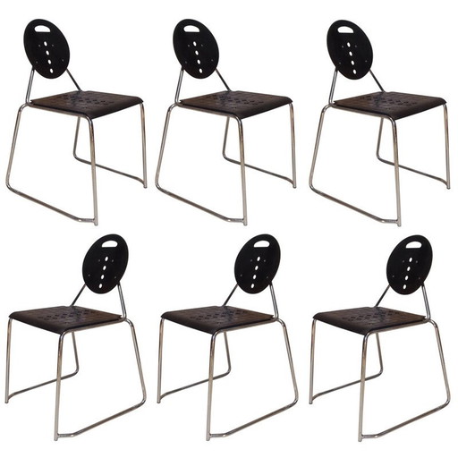 Set van 6 vintage metalen bureaustoelen van Carlo Bimbi en Nilo Gioacchini, 1980