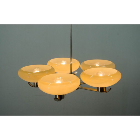 Image 1 of Vintage kroonluchter, Art Deco in nikkel en glas met 5 vlammen, 1930