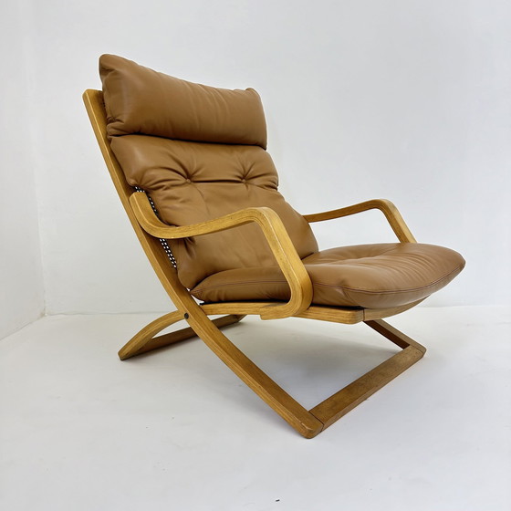 Image 1 of Vintage Loungestoel Cognac Leer Met Webbing , 1970S