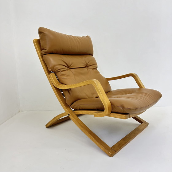 Image 1 of Vintage Loungestoel Cognac Leer Met Webbing , 1970S
