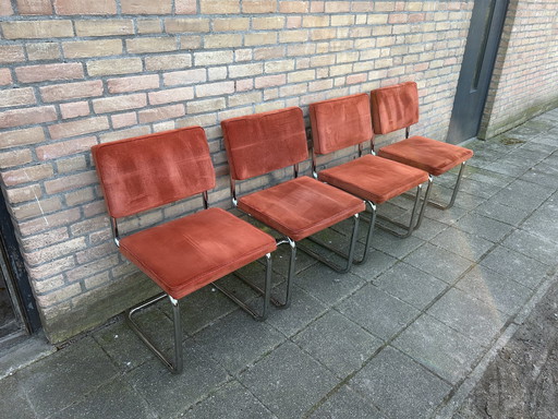 4 Zuiver Ribstof stoelen met Chrome buisframe