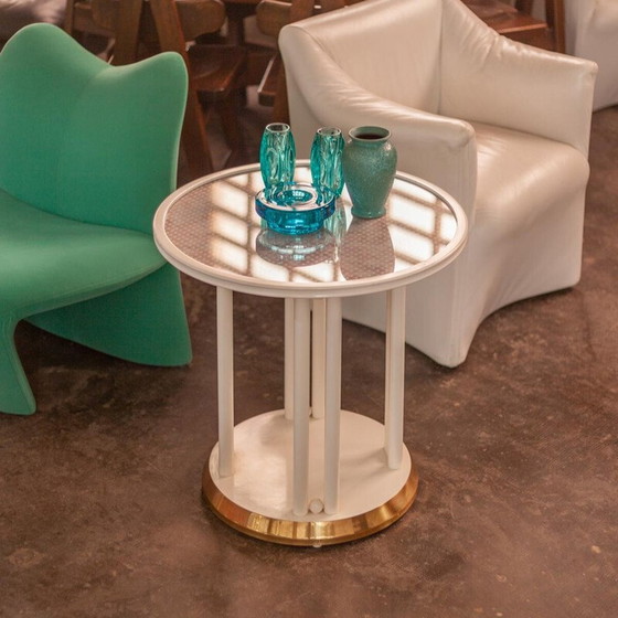 Image 1 of Vintage wit glazen en messing knuppeltafel van Josef Hoffmann voor Wittmann, 1980