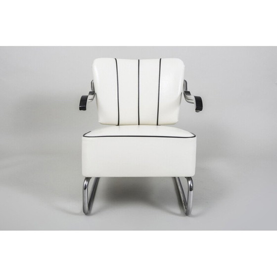 Image 1 of Vintage witte leren fauteuil, jaren 1930