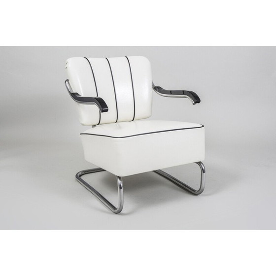 Image 1 of Vintage witte leren fauteuil, jaren 1930