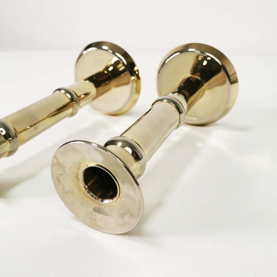 Image 1 of Paar vintage gouden kandelaars, Denemarken 1960