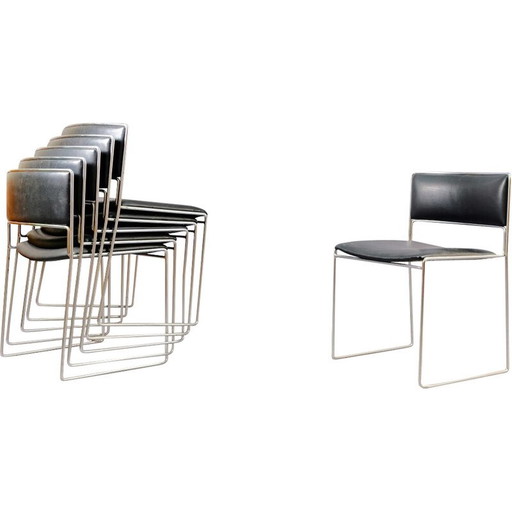 Set van 6 leren en metalen eetkamerstoelen van Preben Fabricius en Jørgen Kastholm voor Kill International, Duitsland