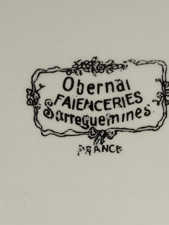Image 1 of Digoin Sarreguemines - Kunst van de Tafel - Antiek en Vintage Servies - Faïence Decor Obernai Taart Schotel - Faïenceries Sarreg