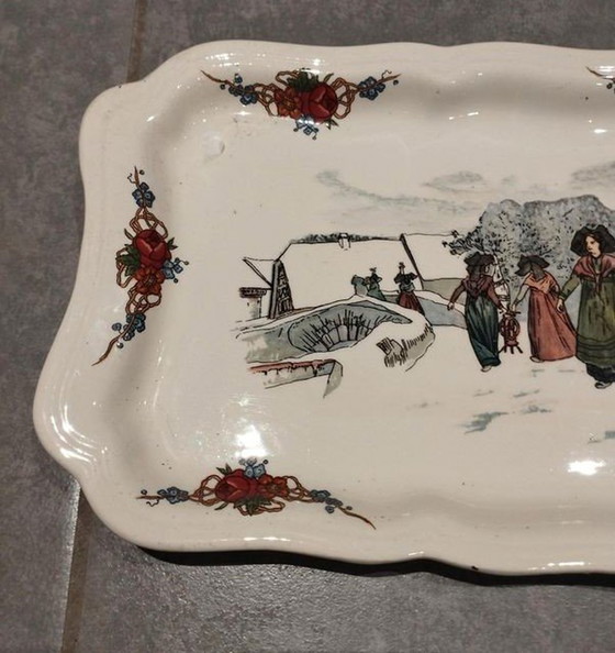 Image 1 of Digoin Sarreguemines - Kunst van de Tafel - Antiek en Vintage Servies - Faïence Decor Obernai Taart Schotel - Faïenceries Sarreg