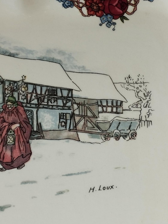 Image 1 of Digoin Sarreguemines - Kunst van de Tafel - Antiek en Vintage Servies - Faïence Decor Obernai Taart Schotel - Faïenceries Sarreg