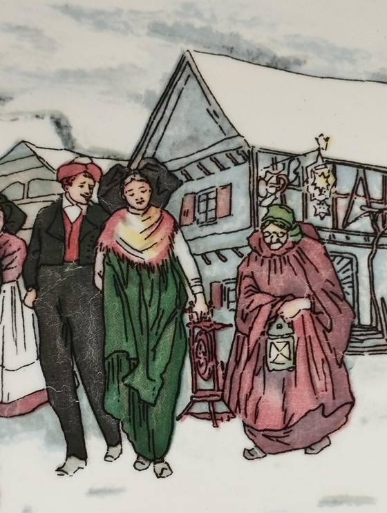 Image 1 of Digoin Sarreguemines - Kunst van de Tafel - Antiek en Vintage Servies - Faïence Decor Obernai Taart Schotel - Faïenceries Sarreg