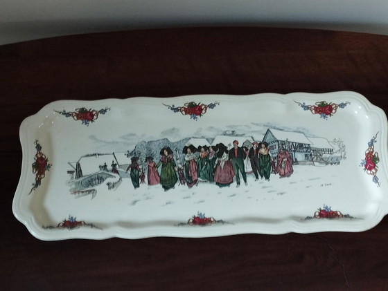 Image 1 of Digoin Sarreguemines - Kunst van de Tafel - Antiek en Vintage Servies - Faïence Decor Obernai Taart Schotel - Faïenceries Sarreg