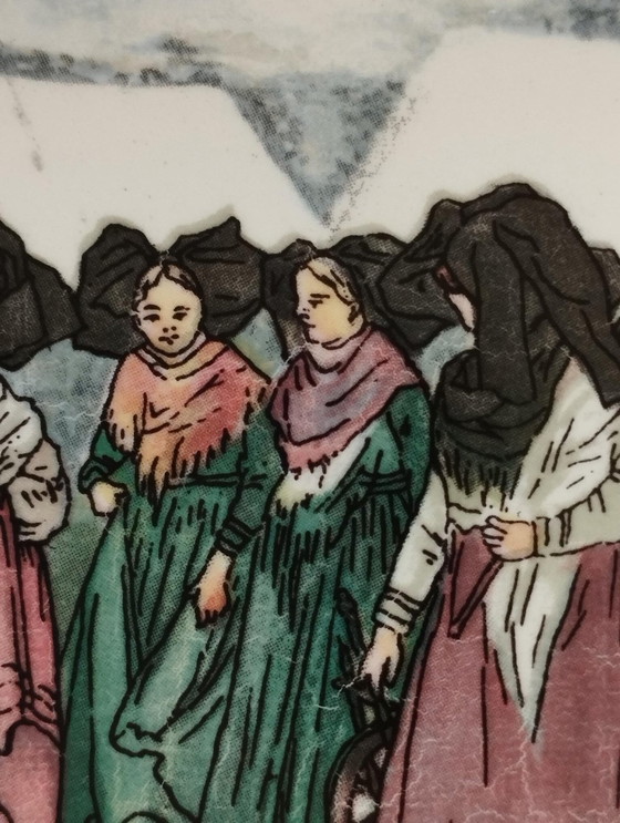 Image 1 of Digoin Sarreguemines - Kunst van de Tafel - Antiek en Vintage Servies - Faïence Decor Obernai Taart Schotel - Faïenceries Sarreg