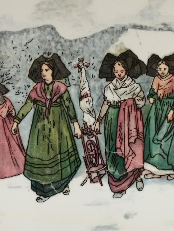 Image 1 of Digoin Sarreguemines - Kunst van de Tafel - Antiek en Vintage Servies - Faïence Decor Obernai Taart Schotel - Faïenceries Sarreg