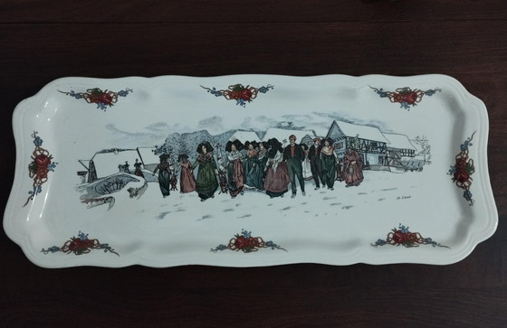 Image 1 of Digoin Sarreguemines - Kunst van de Tafel - Antiek en Vintage Servies - Faïence Decor Obernai Taart Schotel - Faïenceries Sarreg