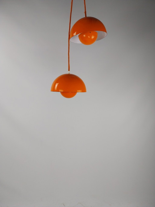 2 X Verner Panton Flowerpot Hanglamp 1960'S Oranje