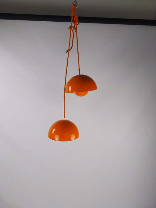 2 X Verner Panton Flowerpot Hanglamp 1960'S Oranje