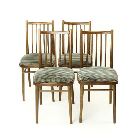 Image 1 of Set van 4 vintage eetkamerstoelen in donker eikenhout van Ton, Tsjecho-Slowakije 1960