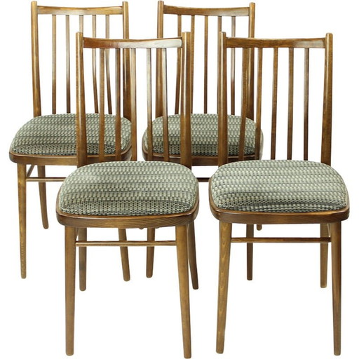 Set van 4 vintage eetkamerstoelen in donker eikenhout van Ton, Tsjecho-Slowakije 1960
