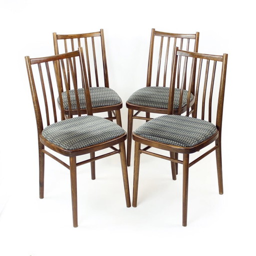 Set van 4 vintage eetkamerstoelen in donker eikenhout van Ton, Tsjecho-Slowakije 1960